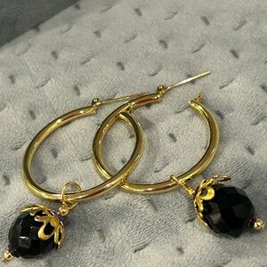Jet Black Faceted Crystal Bead Charm for Hoop Earrings-Boutique